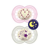 Mam Night Πιπίλες Σιλικόνης 6-16m (160S) Ροζ - Λευκό, 2τμχ