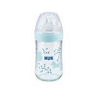 NUK Nature Sense Γαλάζιο Με Ζωάκια Μπιμπερό για 6-18m+ με Θηλή Σιλικόνης (M) Temperature Control 240ml (10.745.119)